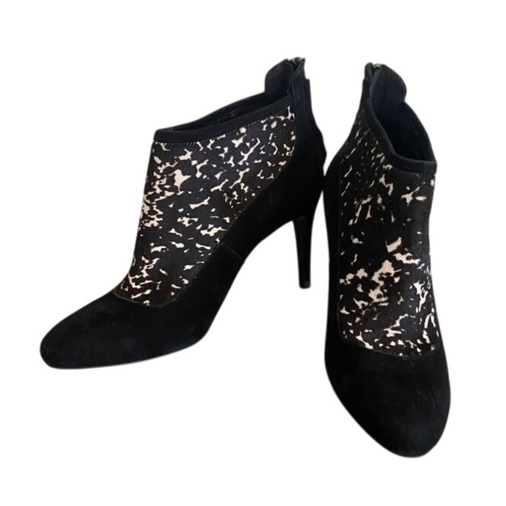 L.K.Bennett Black Suede‎ Calf Hair Ankle Boots Stiletto Almond Toe EU 37.5/US 7